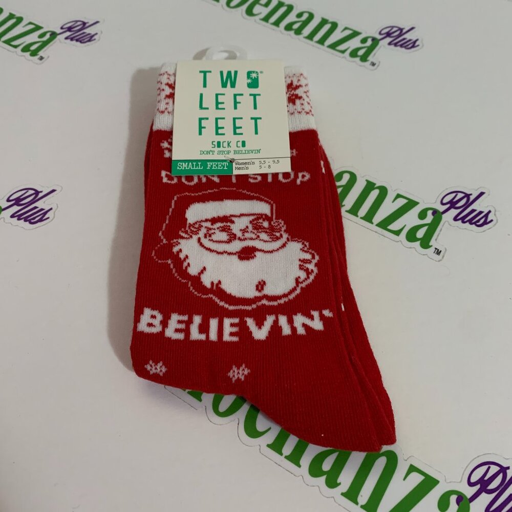 Ugly Christmas Socks Two Left Feet Don't Stop Believin Mens Womens Big Feet